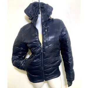 H&M L.O.G.G. Womens Down Hooded Jacket Black Puffer Coat Size XS